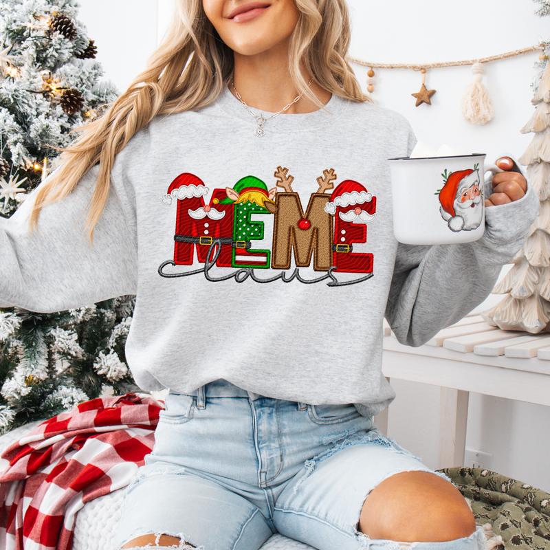 🎅 Unisex Faux Embroidery Christmas Claus Sweatshirt – Perfect for Everyone!