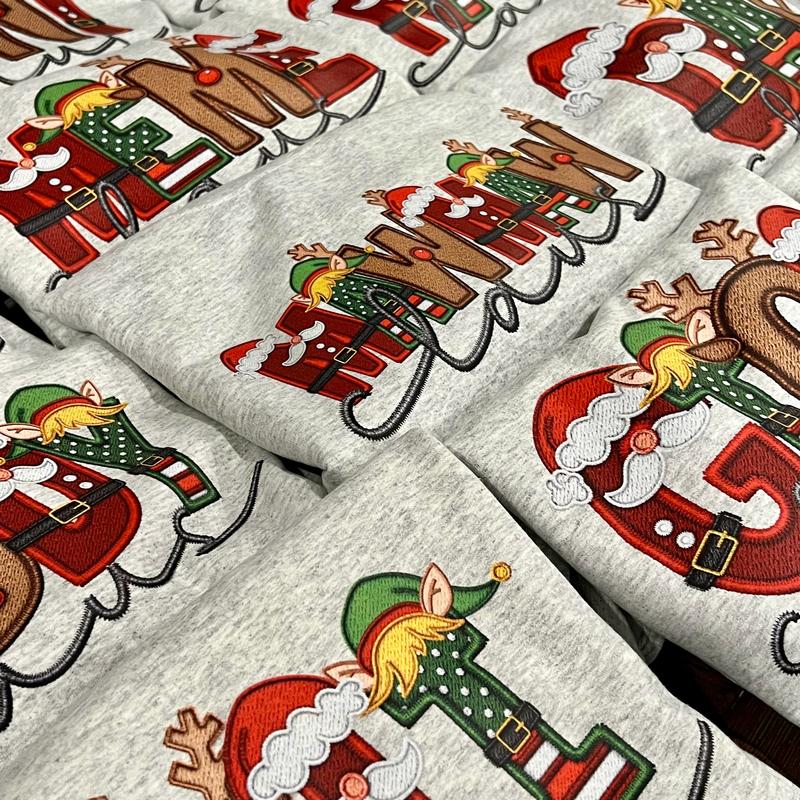 🎅 Unisex Faux Embroidery Christmas Claus Sweatshirt – Perfect for Everyone!