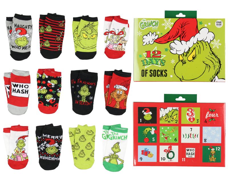 Free Shipping! 🎄The Grinch 12 Days Of Christmas Socks Advent Calendar 12 Day Punch Out Window Adult Ankle No Show Gift Box Set