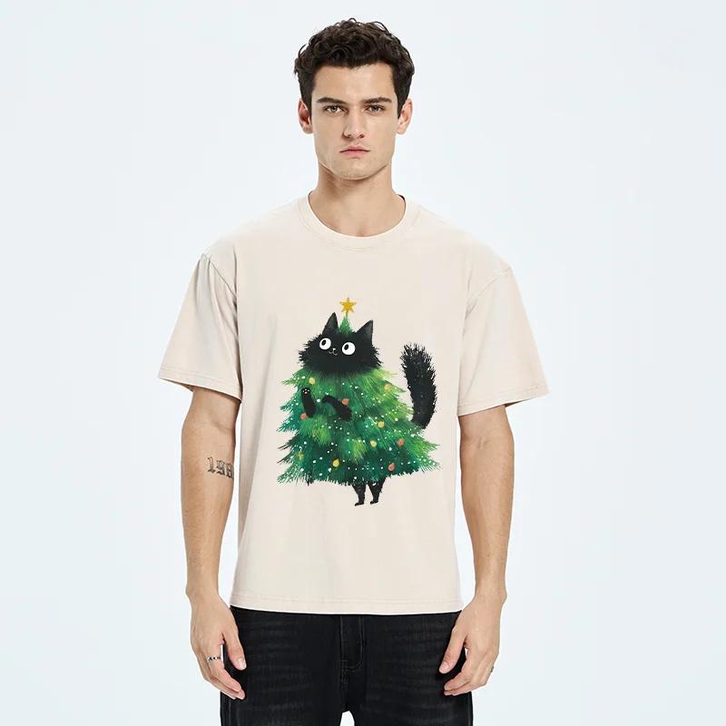 Christmas Tree Cat Japan Washed T-Shirt
