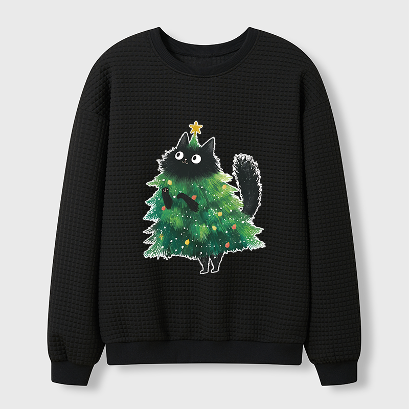 Christmas Tree Cat Japan Waffle Sweatshirt