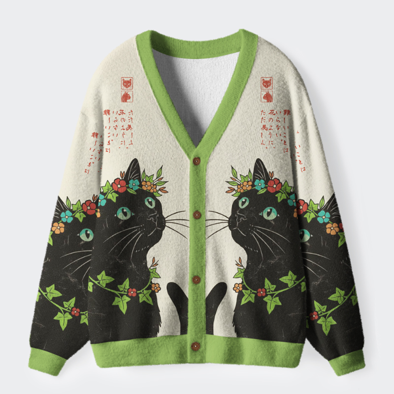 🐱The Flower-Crowned Cat Cardigan Sweater