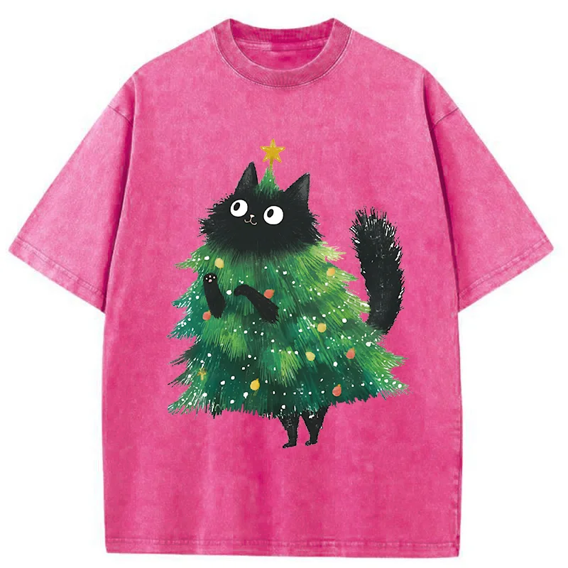 Christmas Tree Cat Japan Washed T-Shirt