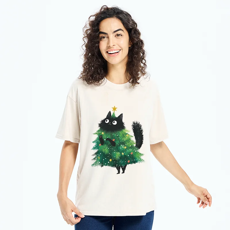 Christmas Tree Cat Japan Washed T-Shirt
