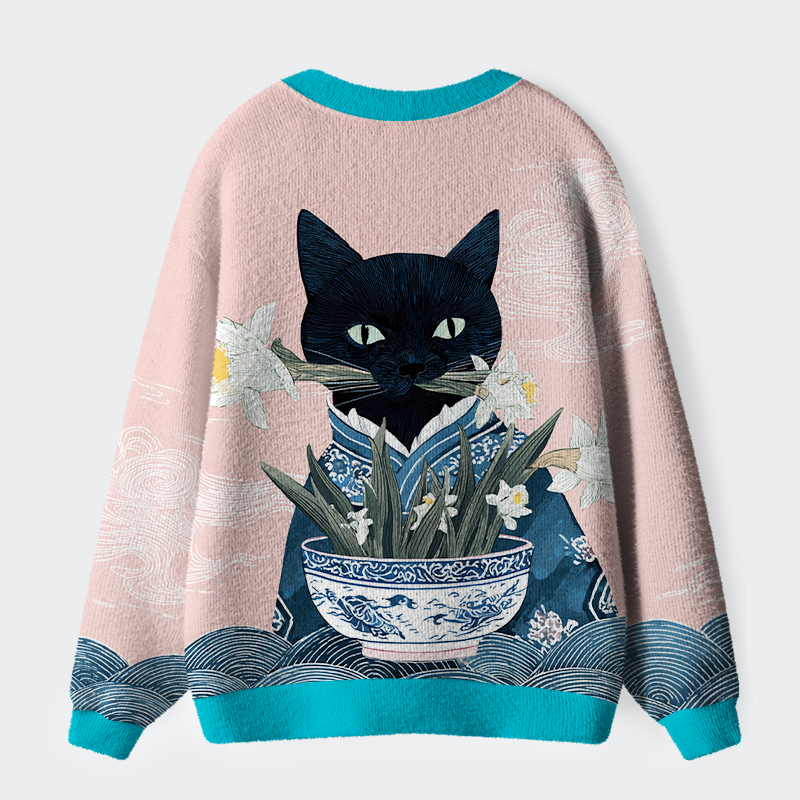 Elegant Blossom Cat Cardigan | Wearable Art with Japanese Flair 🐱🌸