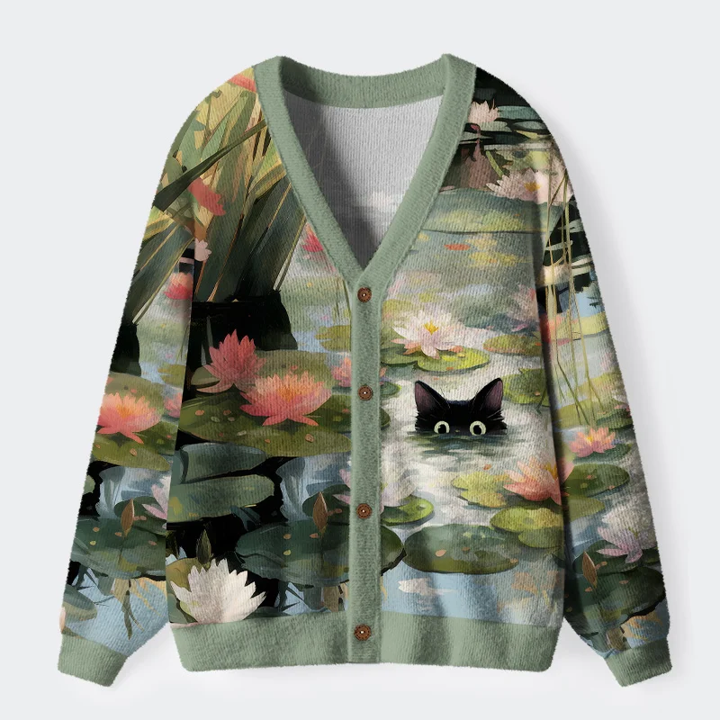 🐱🌸Cats In The Lotus Pond Ugly Cardigan Sweater