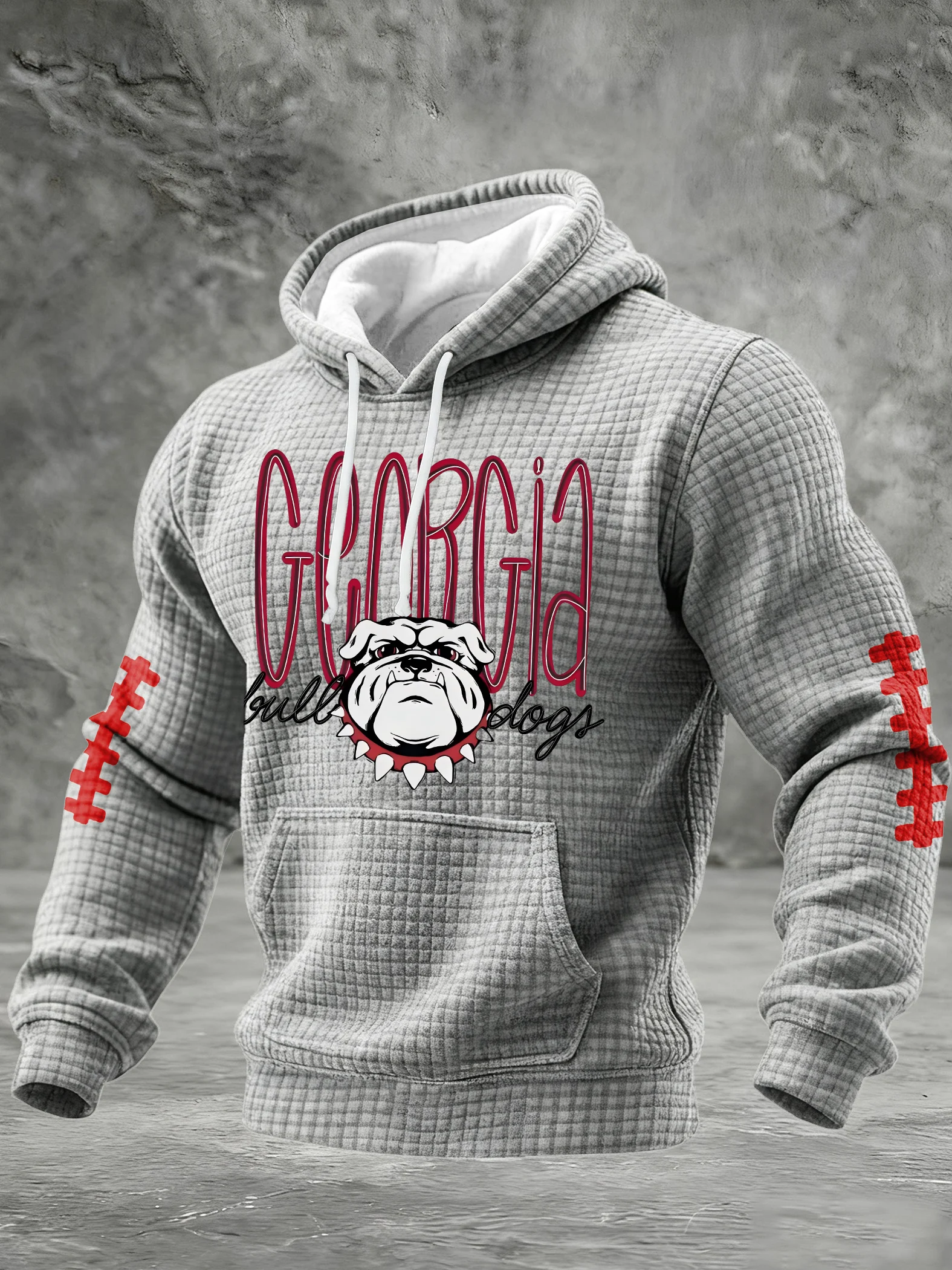 Men's Football Print Checkered Fabric Hooded Sweatshirt