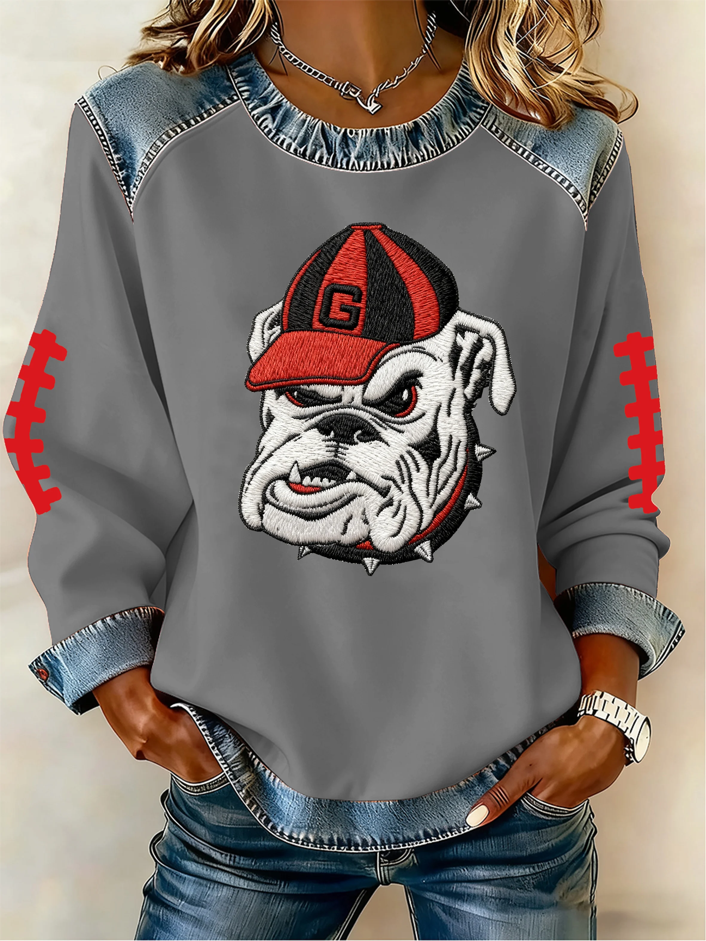 Women's Football Print Fleece Sweatshirt
