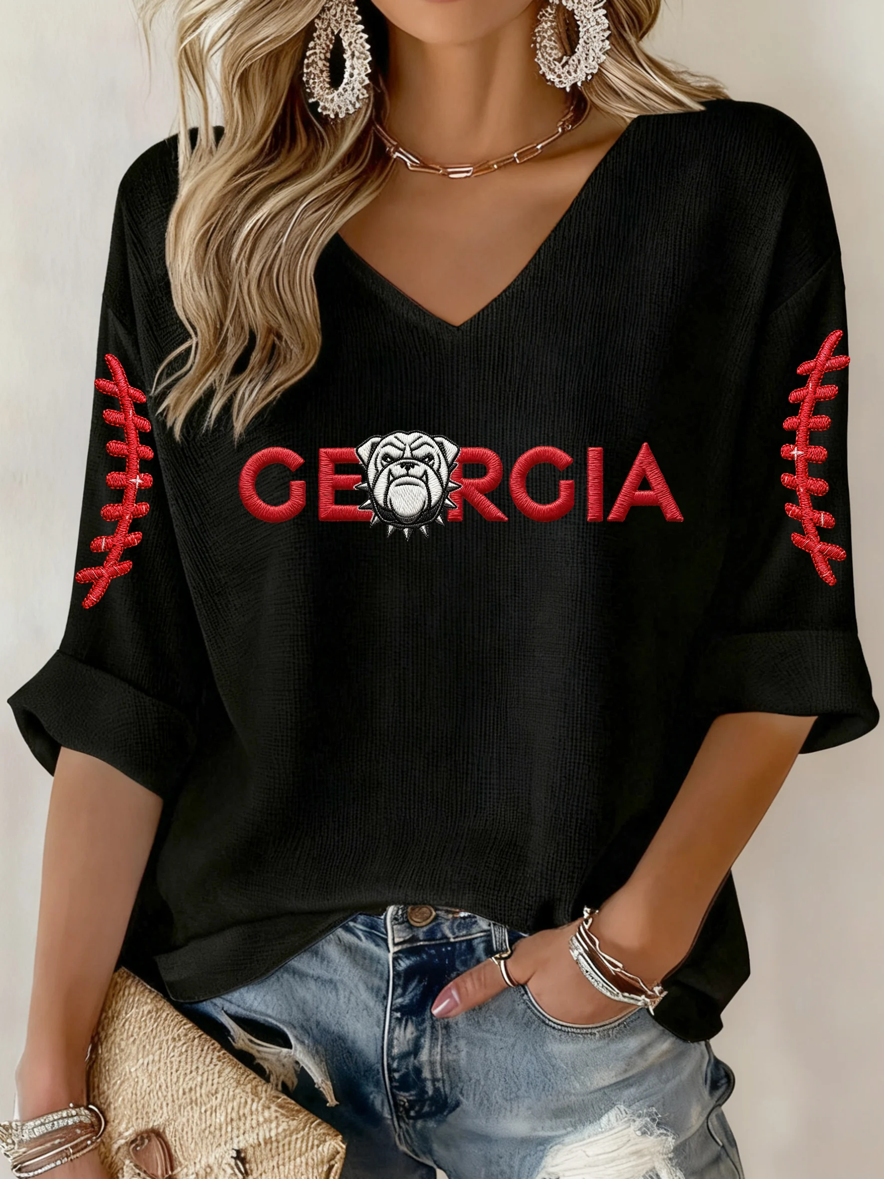 Women's Fall Retro Rugby Print Top