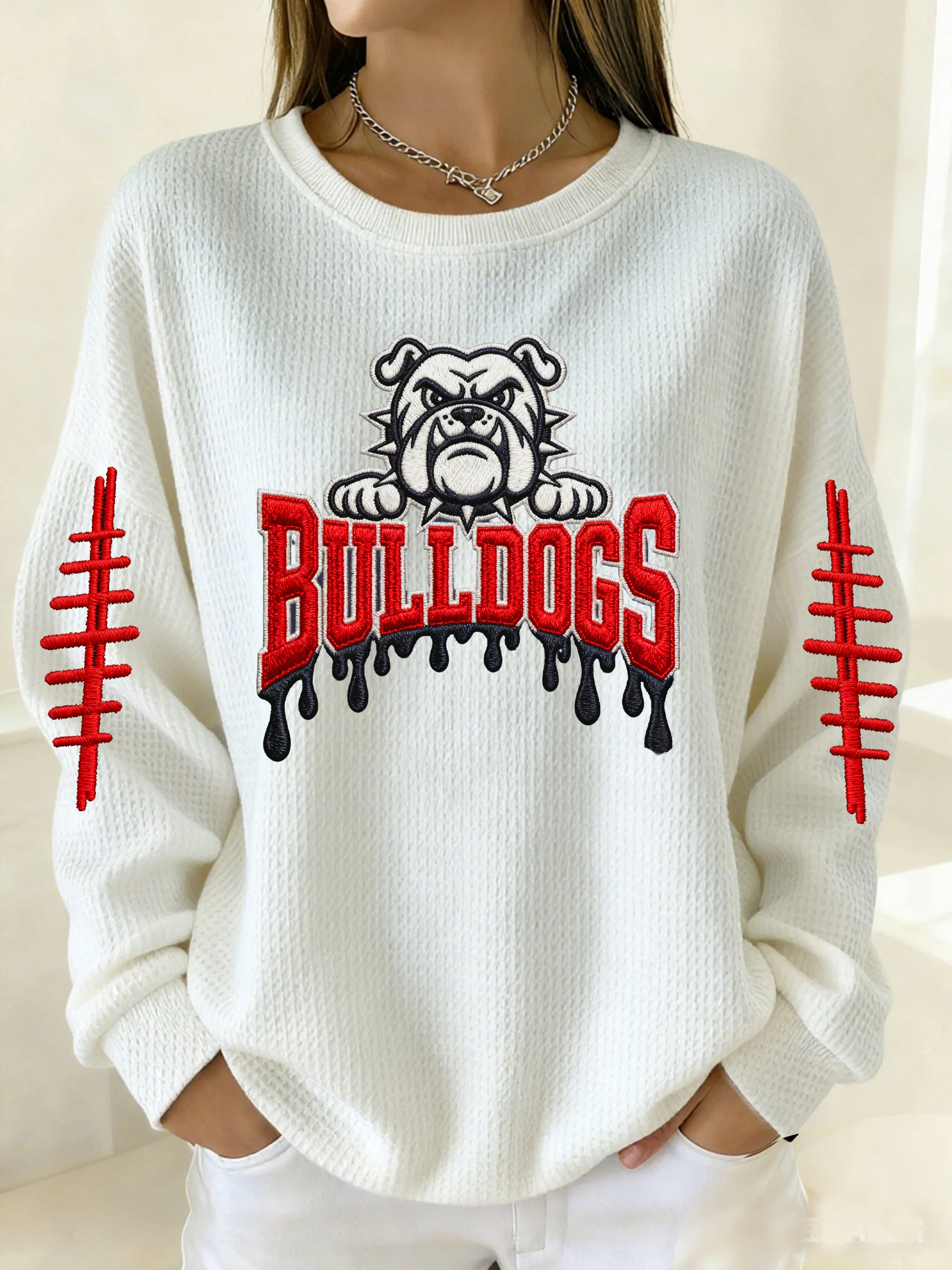 Women's Winter Rugby Team Print Waffle Top