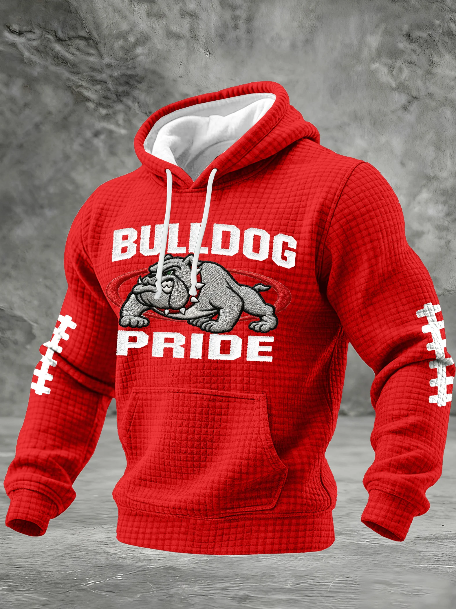 Men's Football Print Checkered Fabric Hooded Sweatshirt