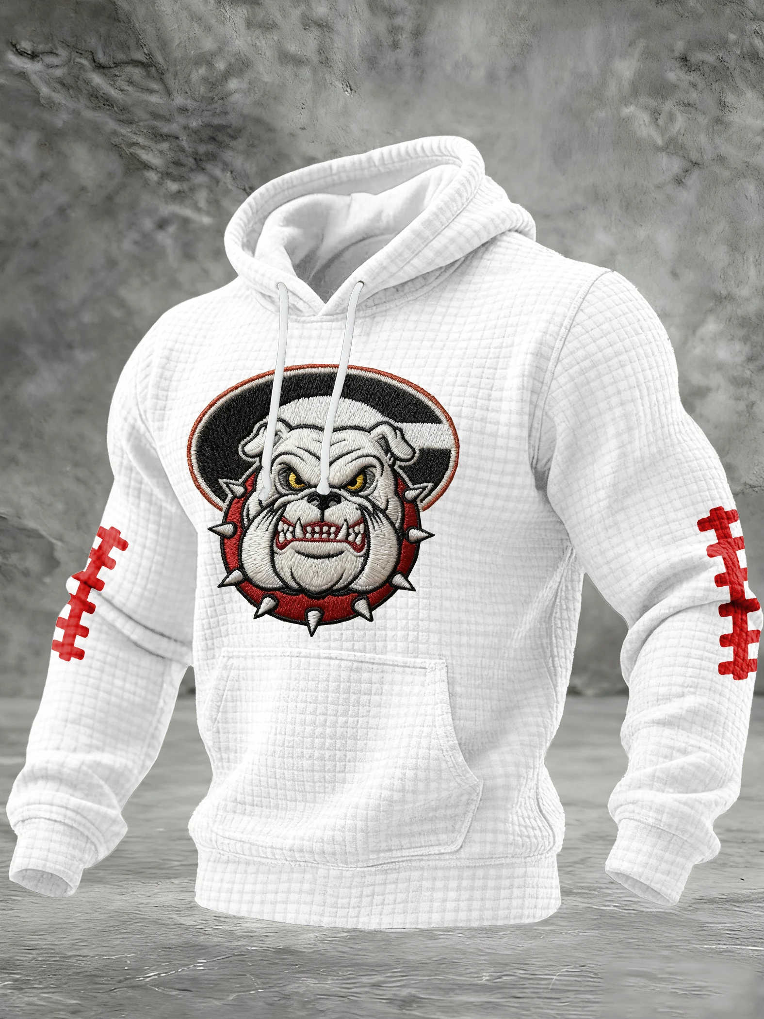 Men's Football Print Checkered Fabric Hooded Sweatshirt