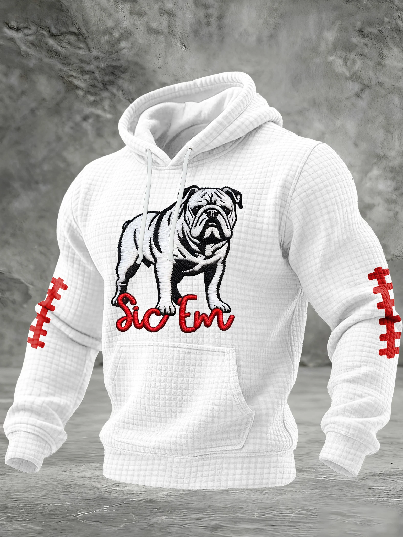 Men's Football Print Checkered Fabric Hooded Sweatshirt
