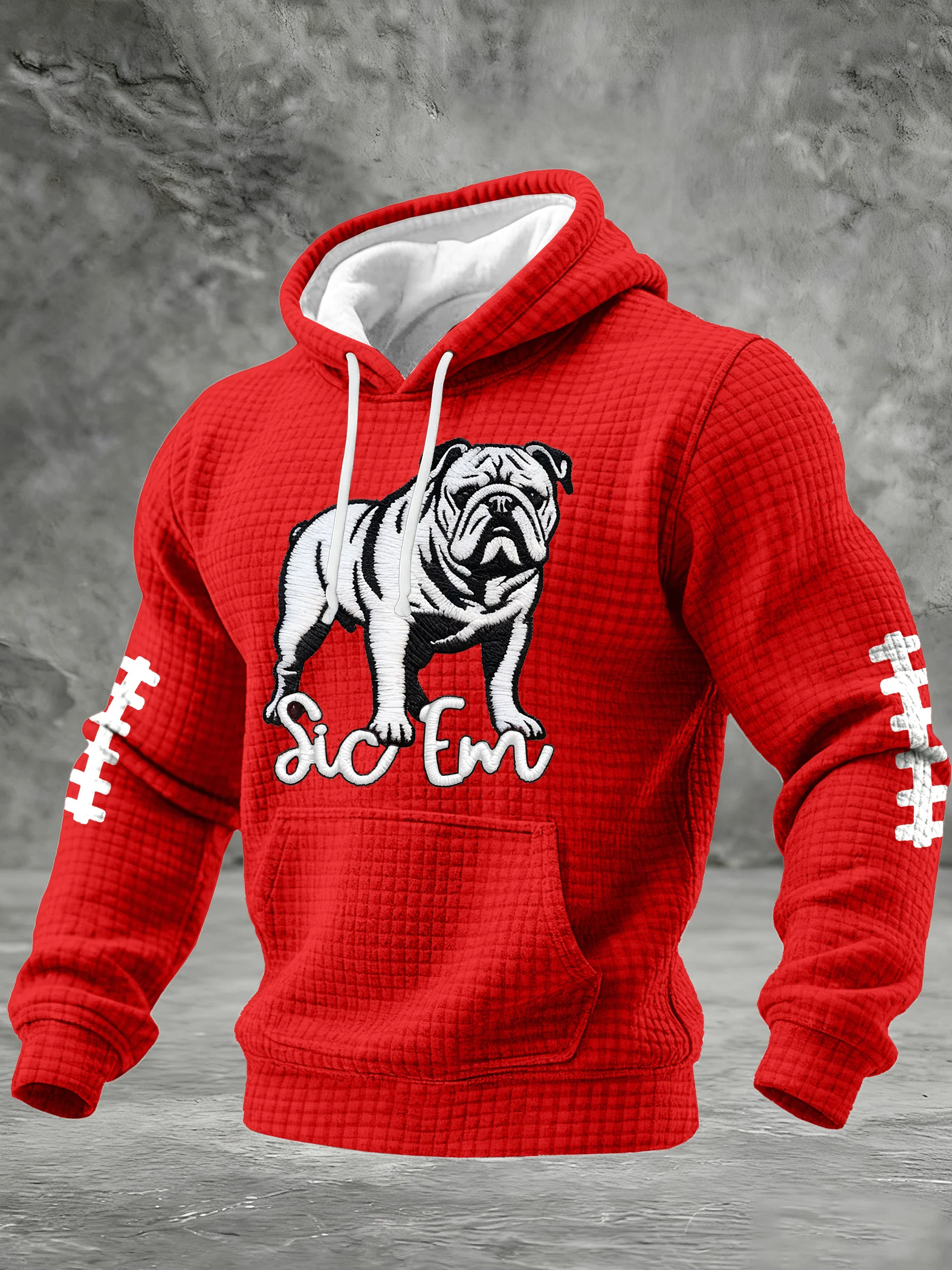 Men's Football Print Checkered Fabric Hooded Sweatshirt