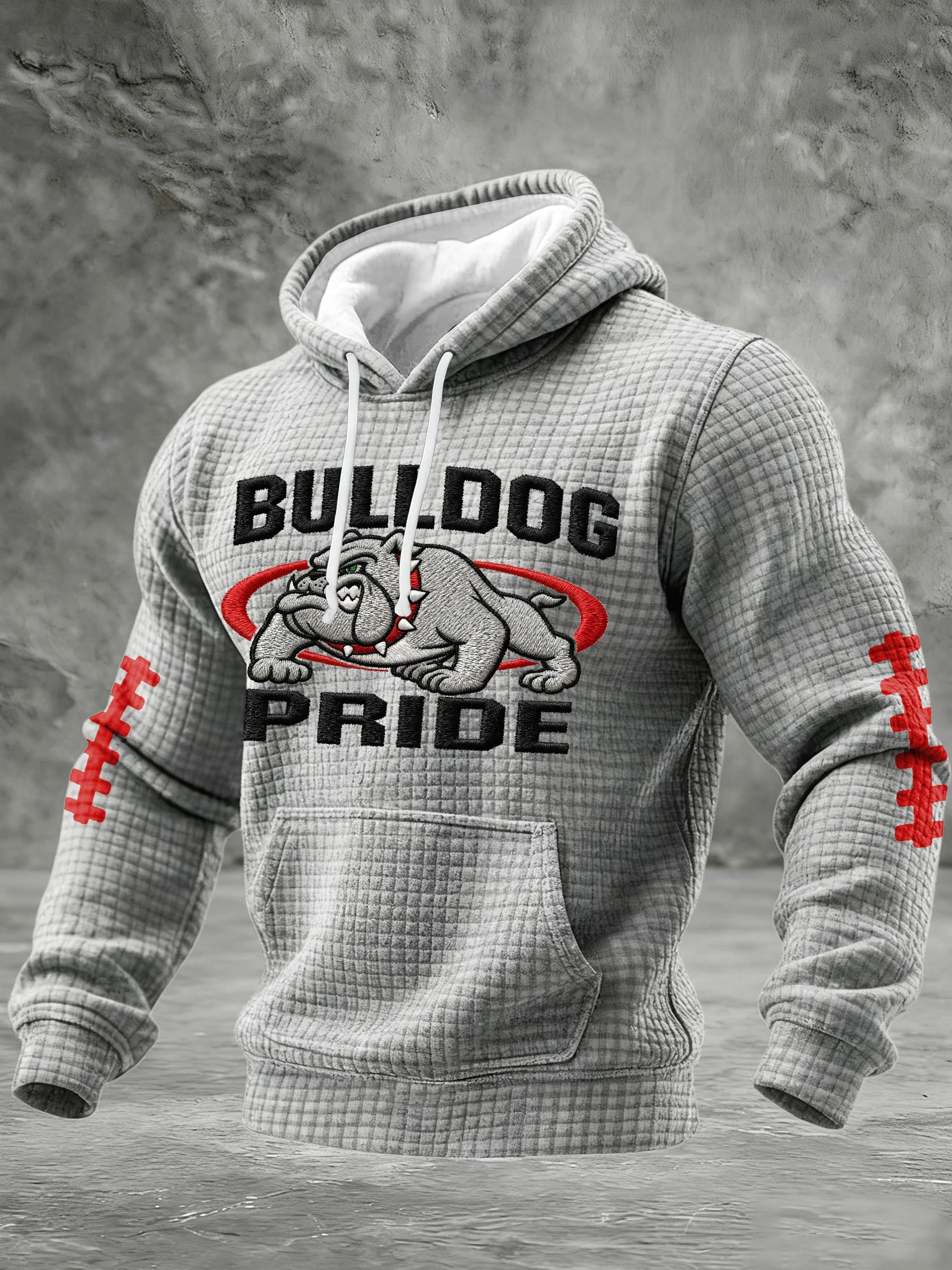 Men's Football Print Checkered Fabric Hooded Sweatshirt