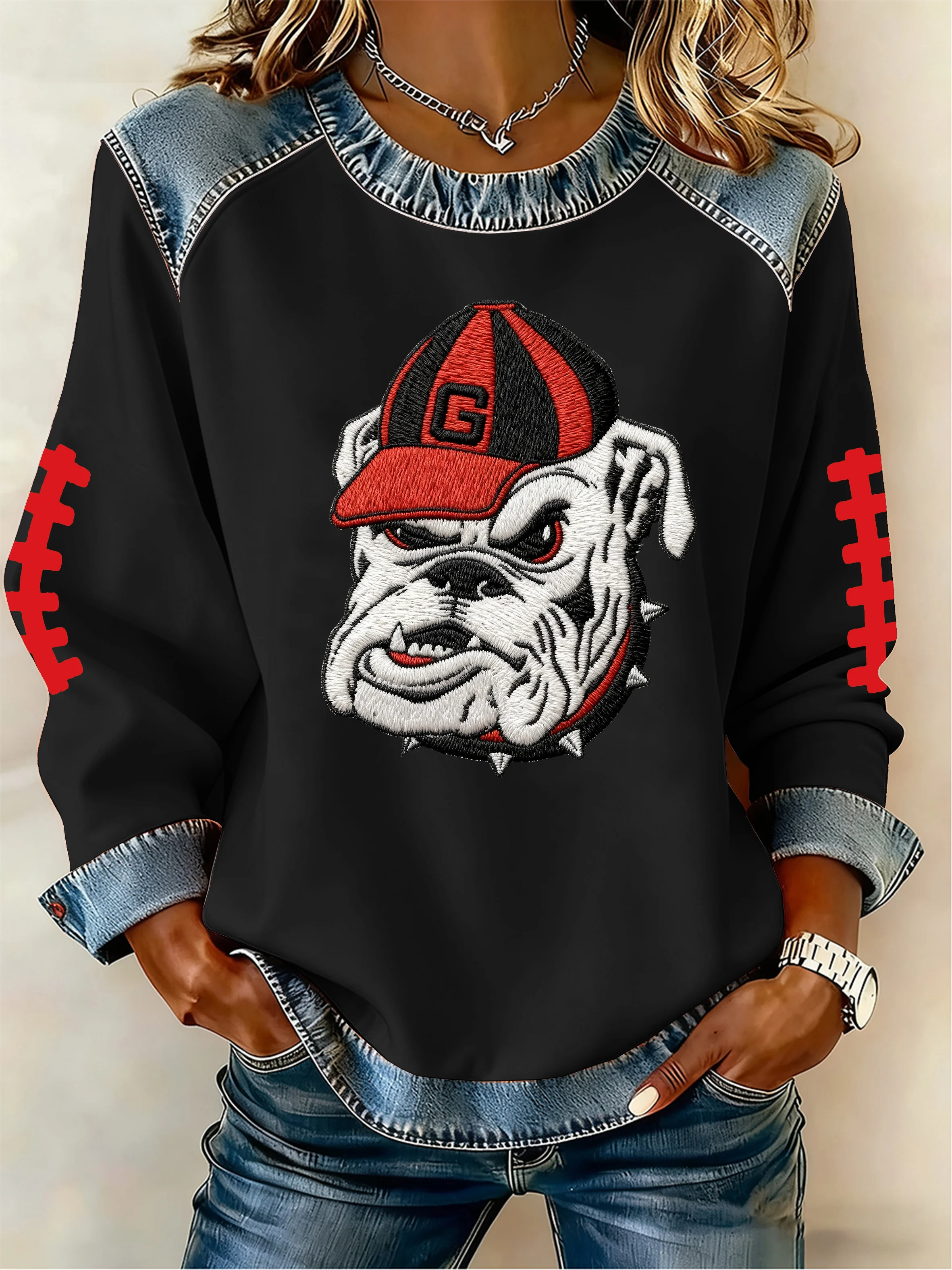 Women's Football Print Fleece Sweatshirt