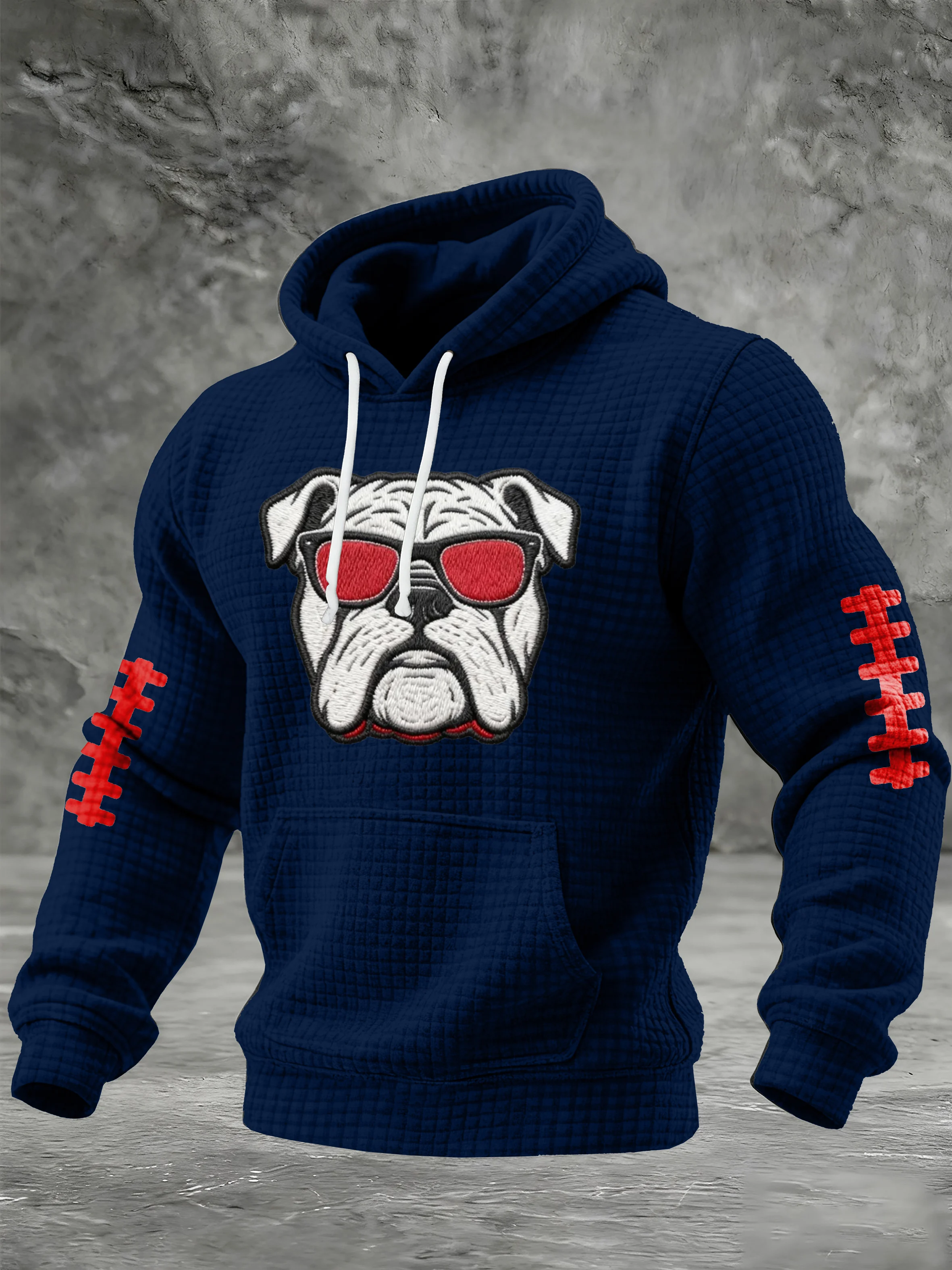 Men's Football Print Checkered Fabric Hooded Sweatshirt