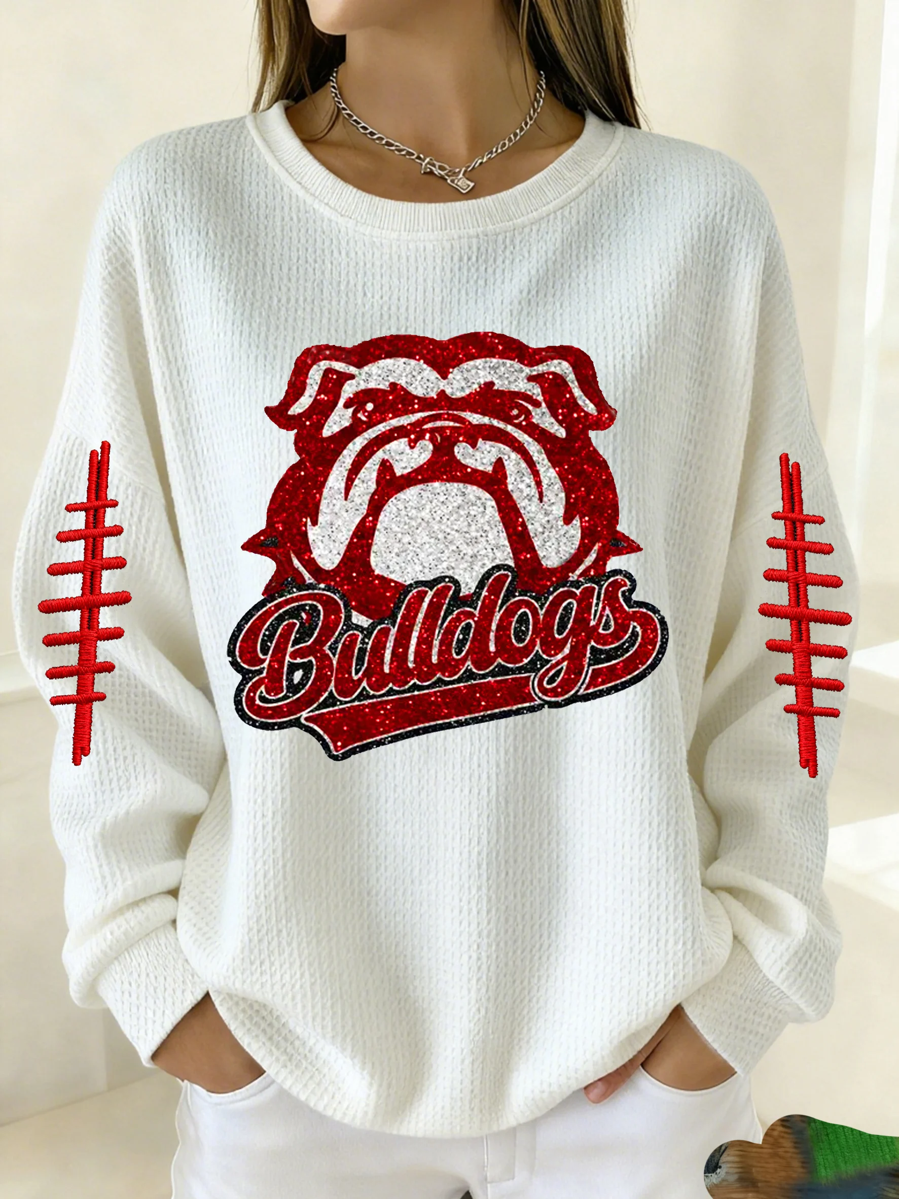 Women's Winter Rugby Team Print Waffle Top