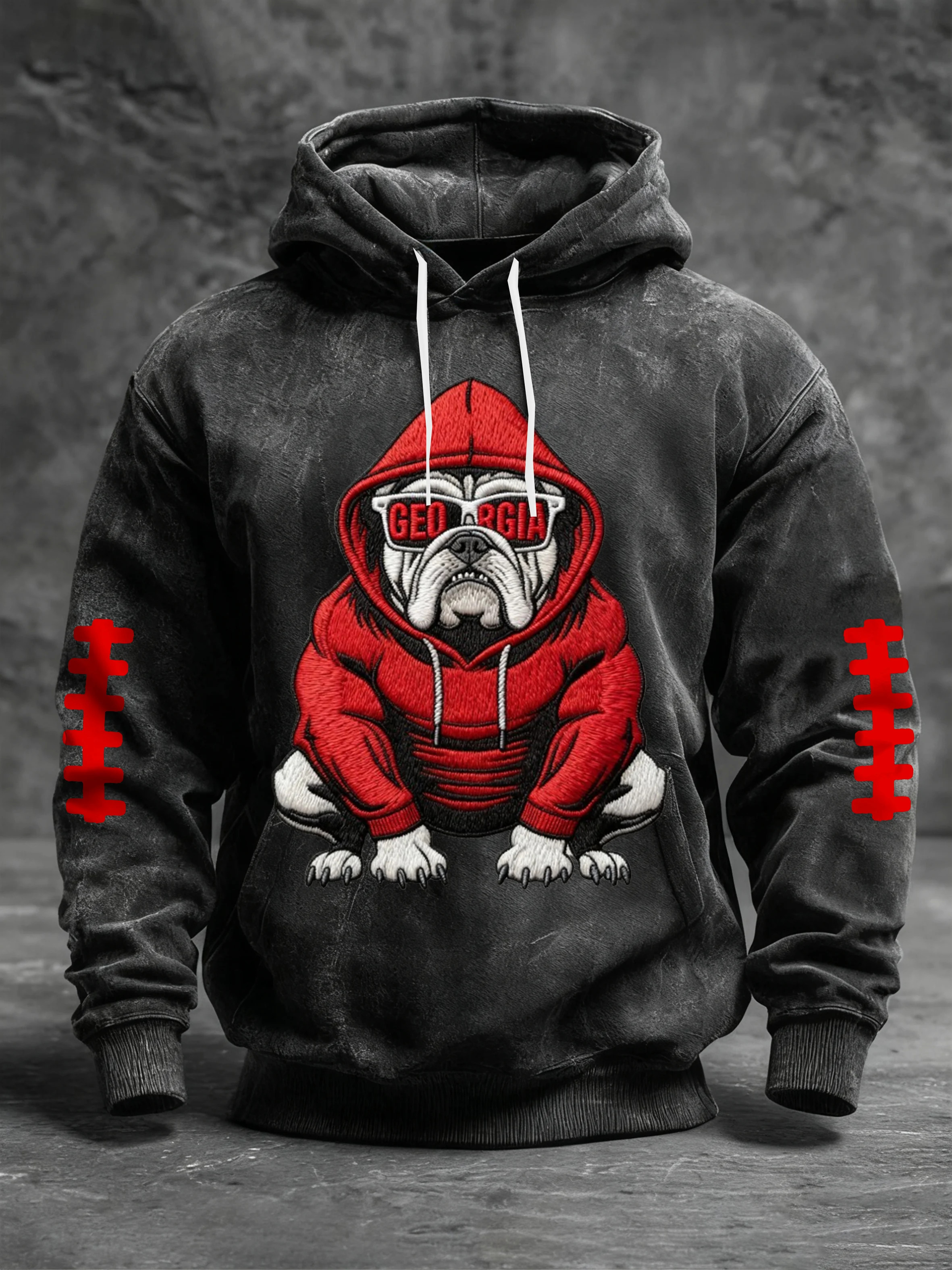 Men's Football Print Long Sleeve Hooded Sweatshirt