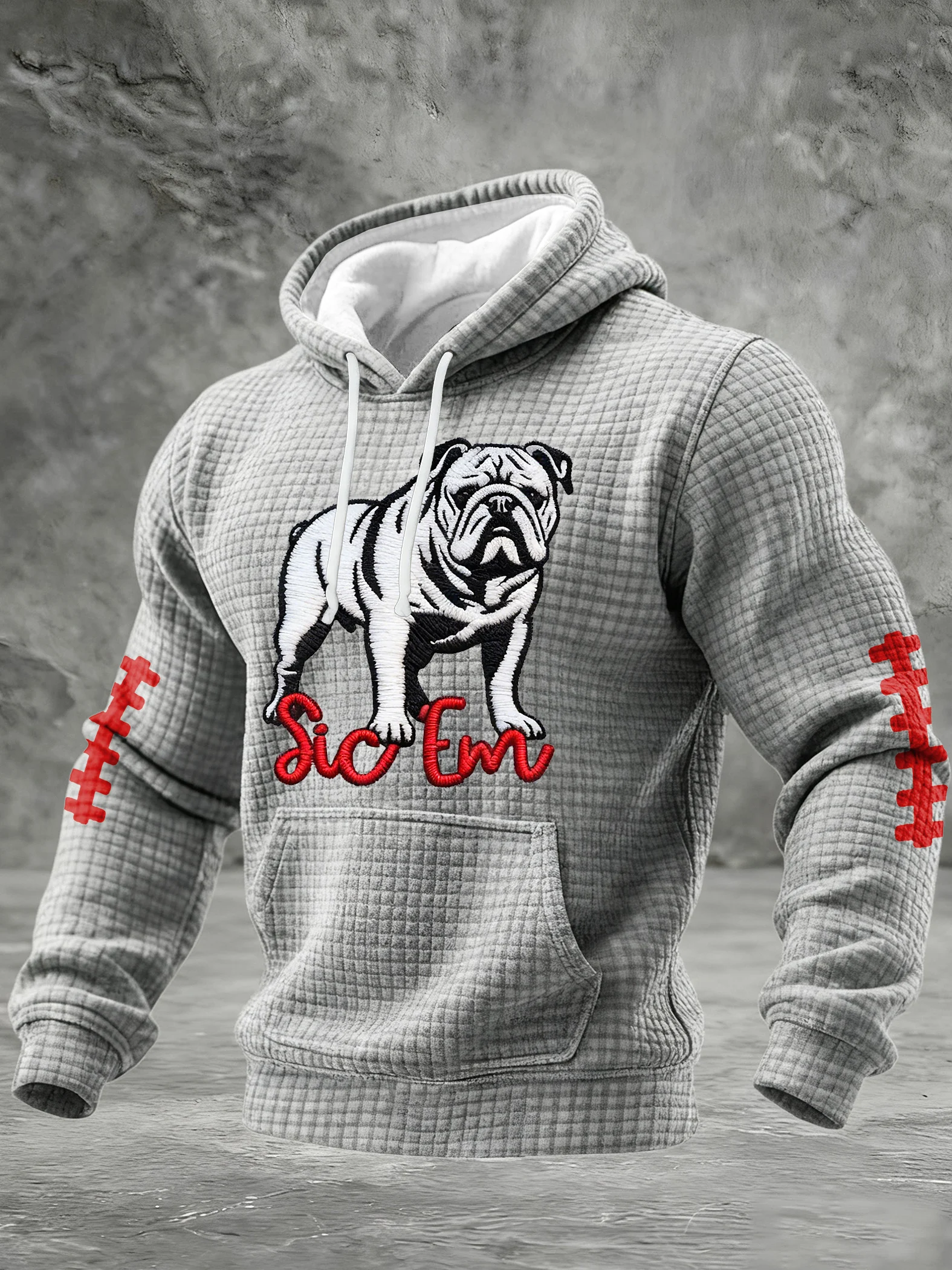 Men's Football Print Checkered Fabric Hooded Sweatshirt