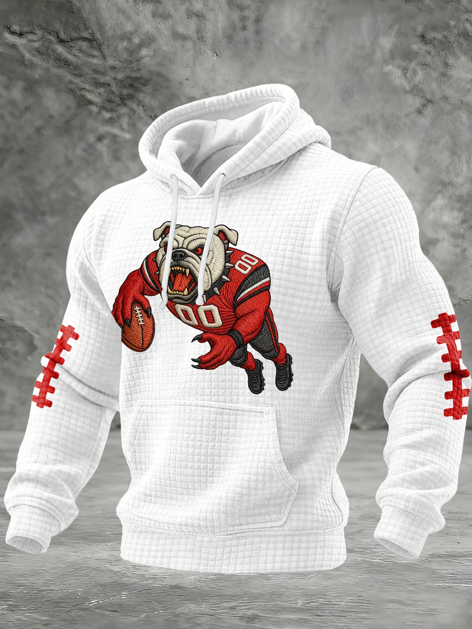 Men's Football Print Checkered Fabric Hooded Sweatshirt