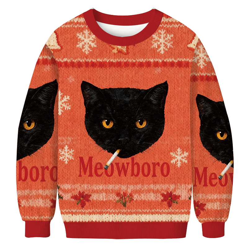 Smoking Black Cat Vintage Christmas Ugly Sweatshirt