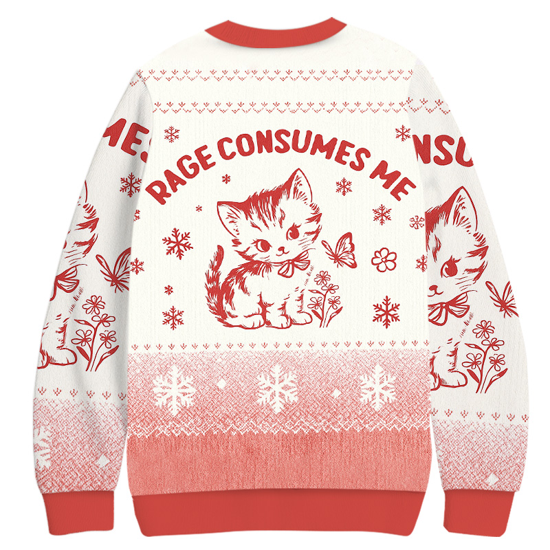 Rage Consumes Me Pink Cat Christmas Ugly Sweatshirt