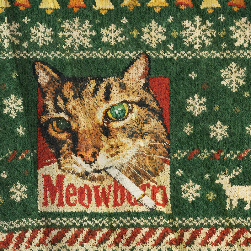 Green Funny Smoking Cat Meme Christmas Ugly Sweatshirt