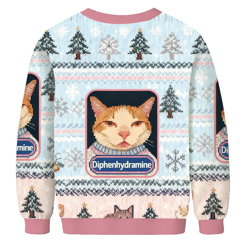 Pink Drowsy Meme Cat Christmas Ugly Sweatshirt