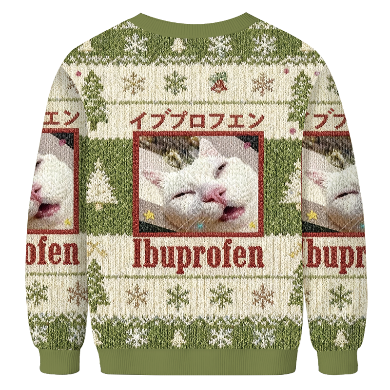 Green Ibuprofen Meme Cat Christmas Ugly Sweatshirt