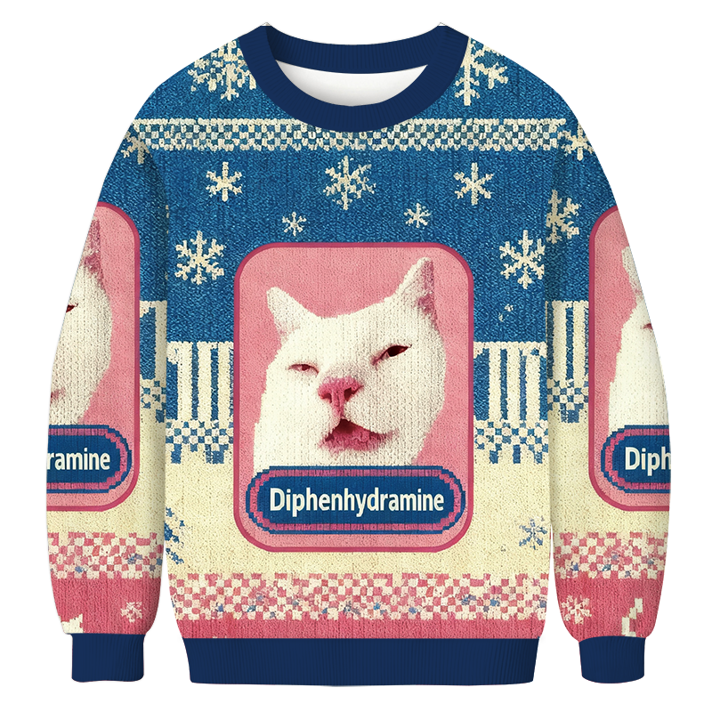 Funny Diphenhydramine Meme Cat Christmas Ugly Sweatshirt