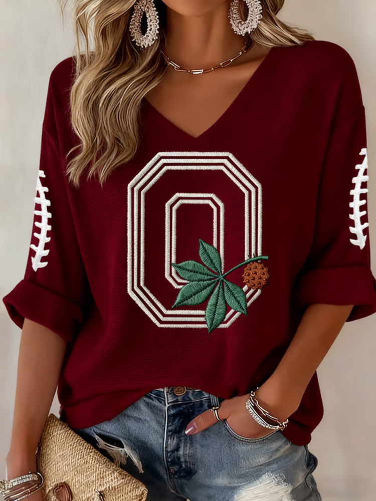 Women's Sunday Funday Football Print Mid Sleeve T-Shirt  ACE