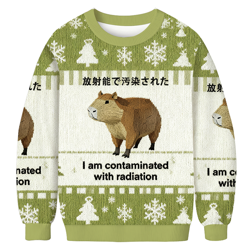 Green Capybara Contaminated By Radiation Christmas Ugly Sweatshirt