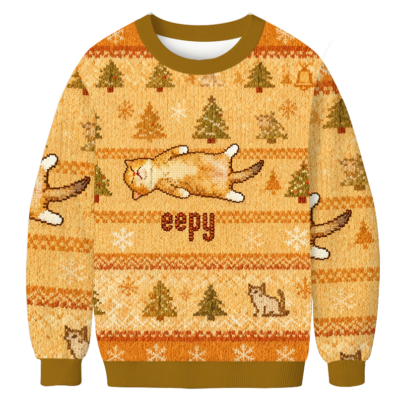 Silly Sleepy Cat Meme Christmas Ugly Sweatshirt
