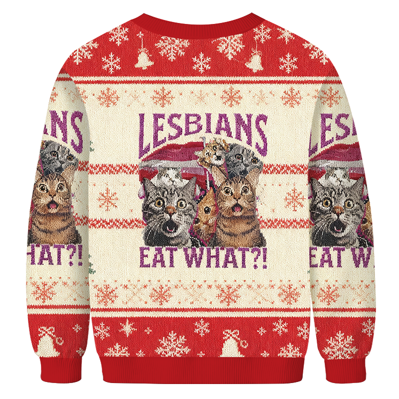 Red Lesbians Eat What?! Funny Christmas Ugly Sweatshirt