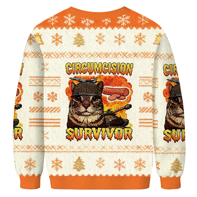 Circumcision Survivor Funny Cat Meme Christmas Ugly Sweatshirt