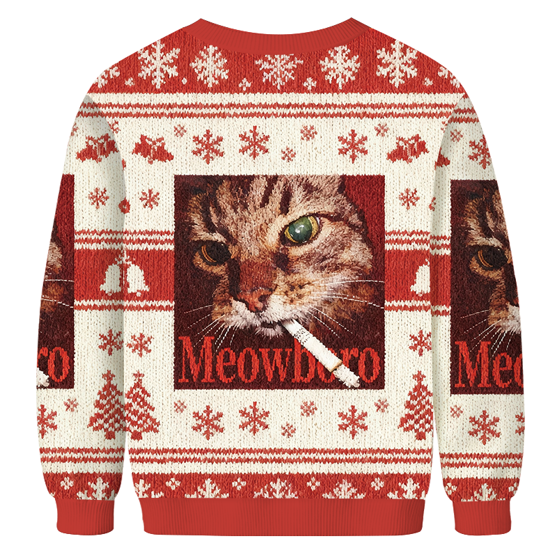Red Meowlboro Smoking Cat Christmas Ugly Sweatshirt