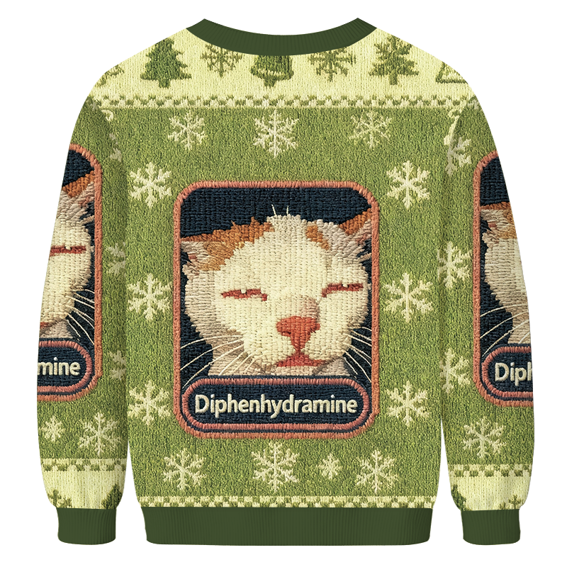 Green Drowsy Cat Meme Christmas Ugly Sweatshirt