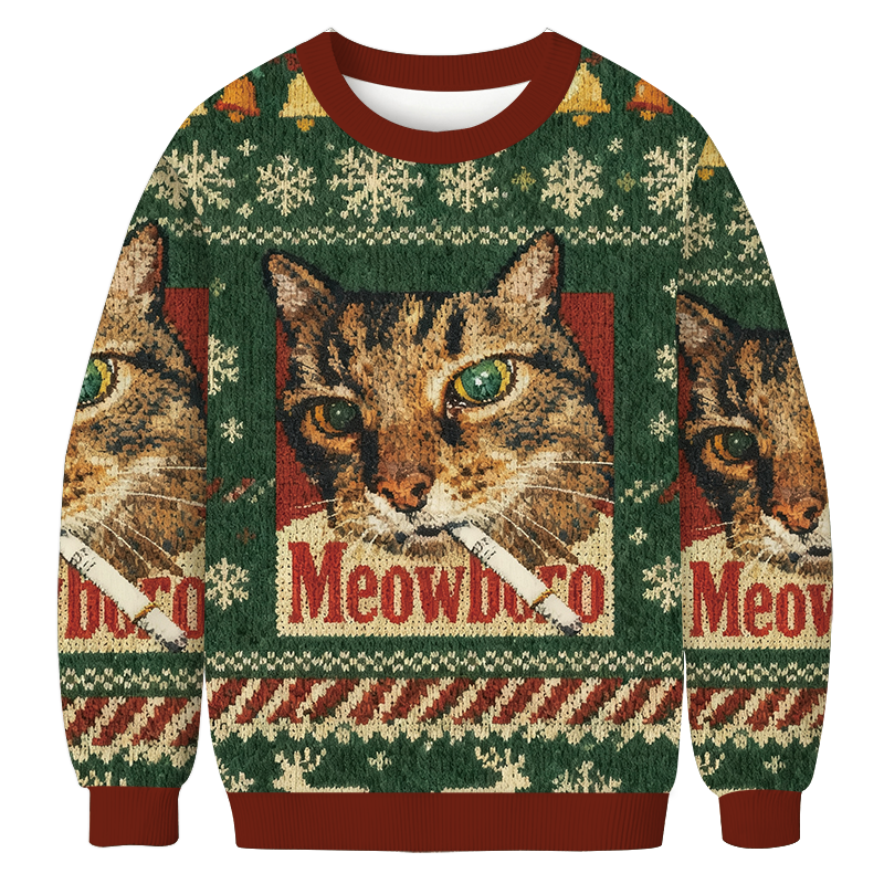 Green Funny Smoking Cat Meme Christmas Ugly Sweatshirt