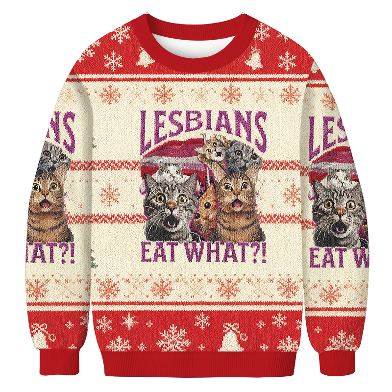 Red Lesbians Eat What?! Funny Christmas Ugly Sweatshirt
