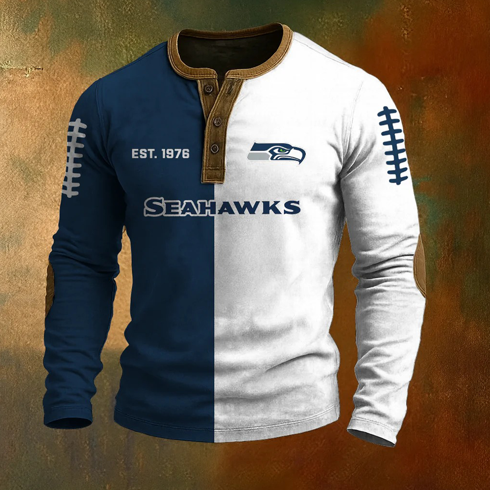 Men’s Seattle Seahawks NFL Henley Long Sleeve Shirt – Classic Team Style Casual Top