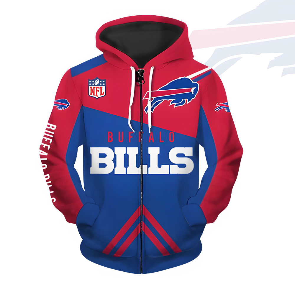 Unisex Buffalo Bills Printed Hoodie – Bold Zip Up Sweatshirt For Fan