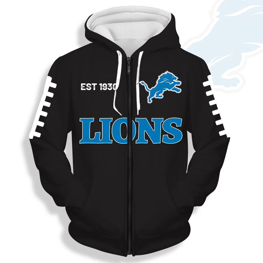 Unisex Detroit Lions Printed Hoodie – Bold Zip Up Sweatshirt For Fan