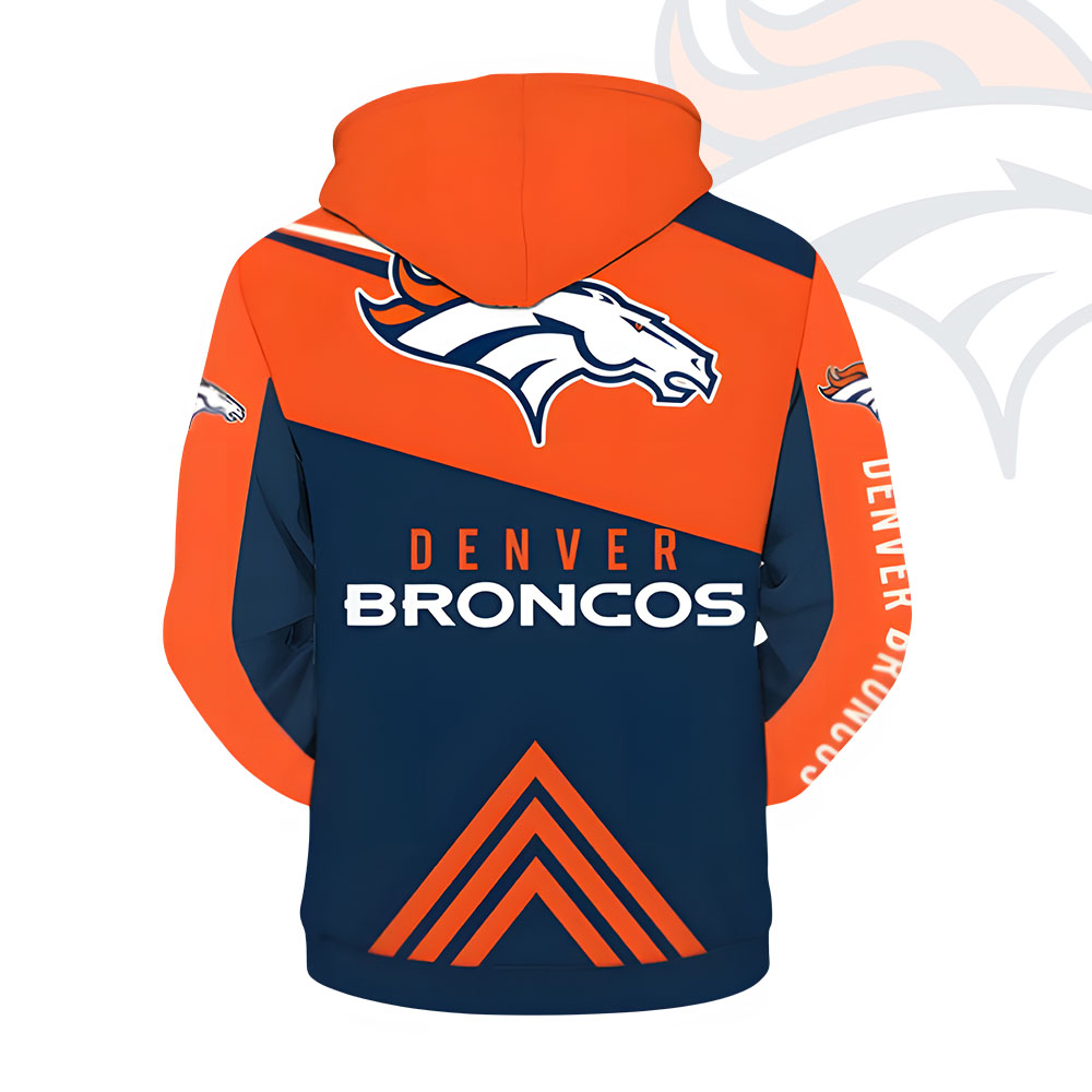 Unisex Denver Broncos Printed Hoodie – Bold Zip Up Sweatshirt For Fan