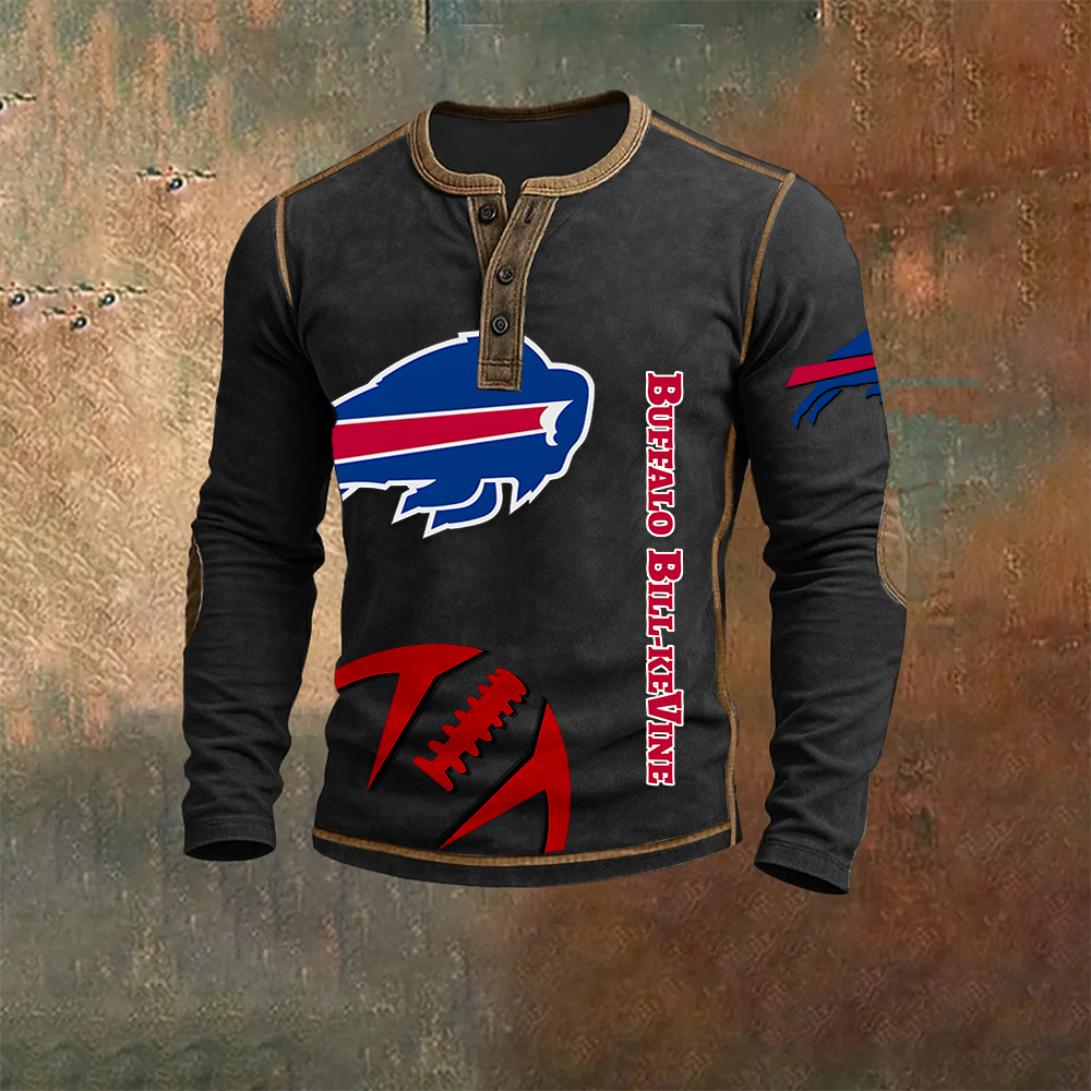 Men’s Buffalo Bills NFL Henley Long Sleeve Shirt – Classic Team Style Casual Top