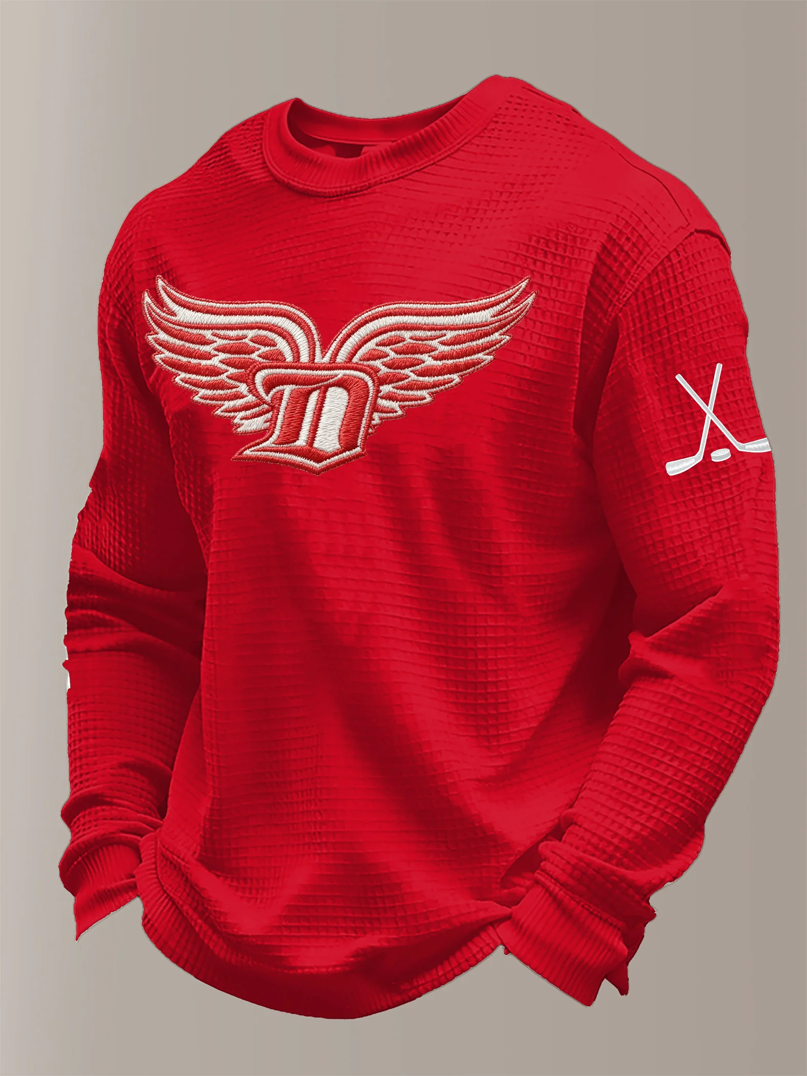 Men's hockey-print waffle-knit long-sleeved T-shirt