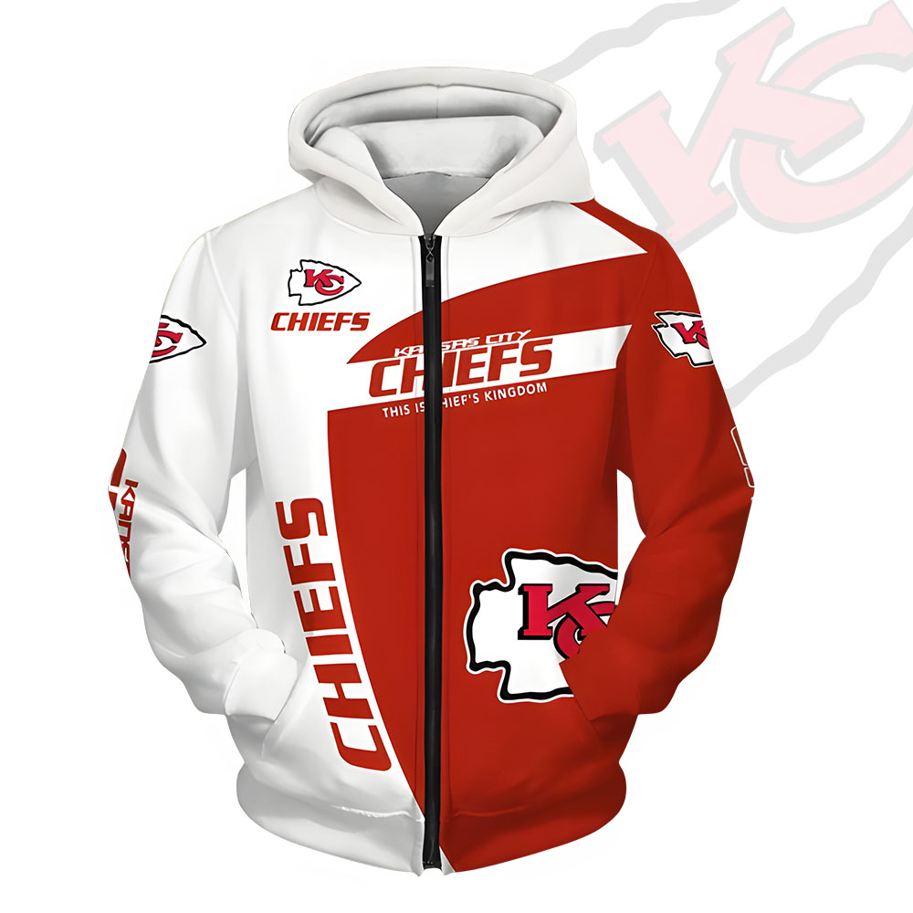 Unisex Kansas City Chiefs Printed Hoodie – Bold Zip Up Sweatshirt For Fan