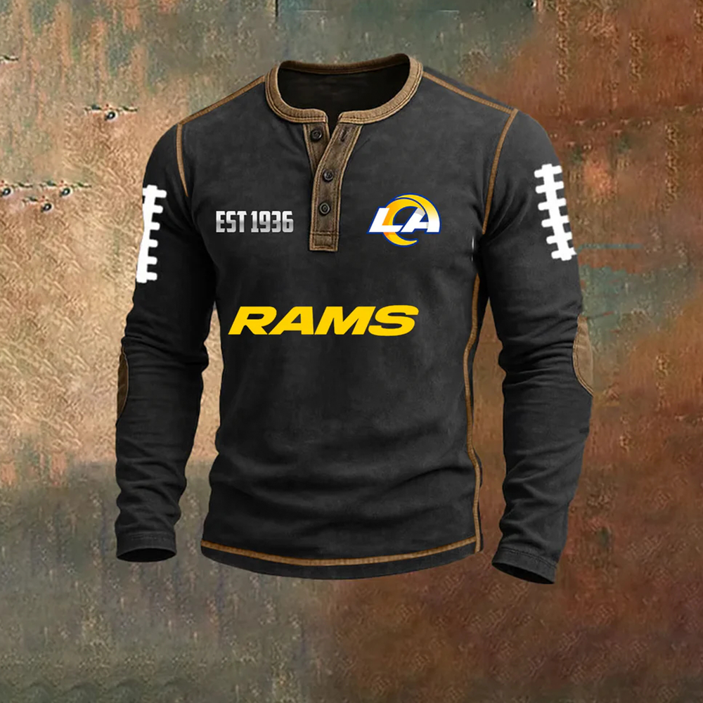 Men’s Los Angeles Rams NFL Henley Long Sleeve Shirt – Classic Team Style Casual Top