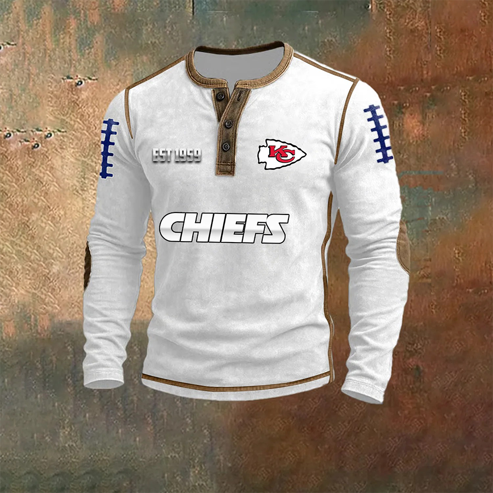 Men’S Kansas City Chiefs NFL Henley Long Sleeve Shirt – Classic Team Style Casual Top