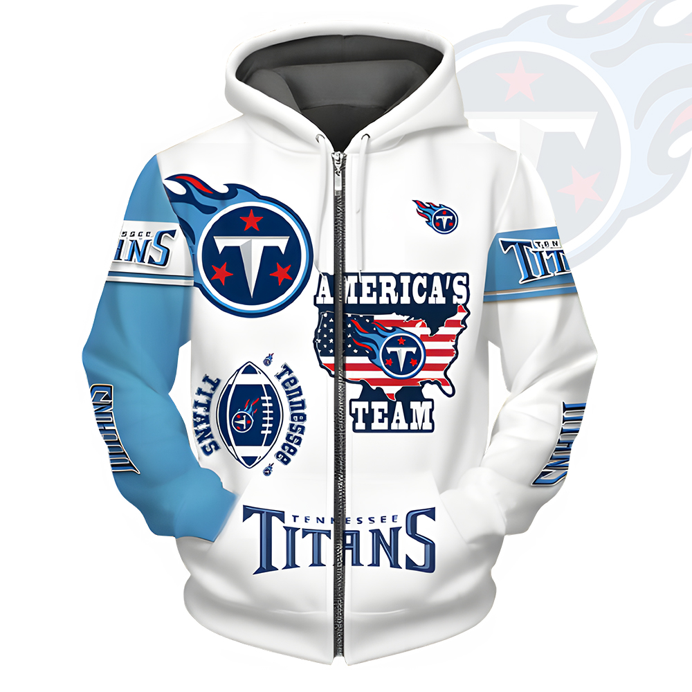 Unisex Tennessee Titans Printed Hoodie – Bold Zip Up Sweatshirt for Fans